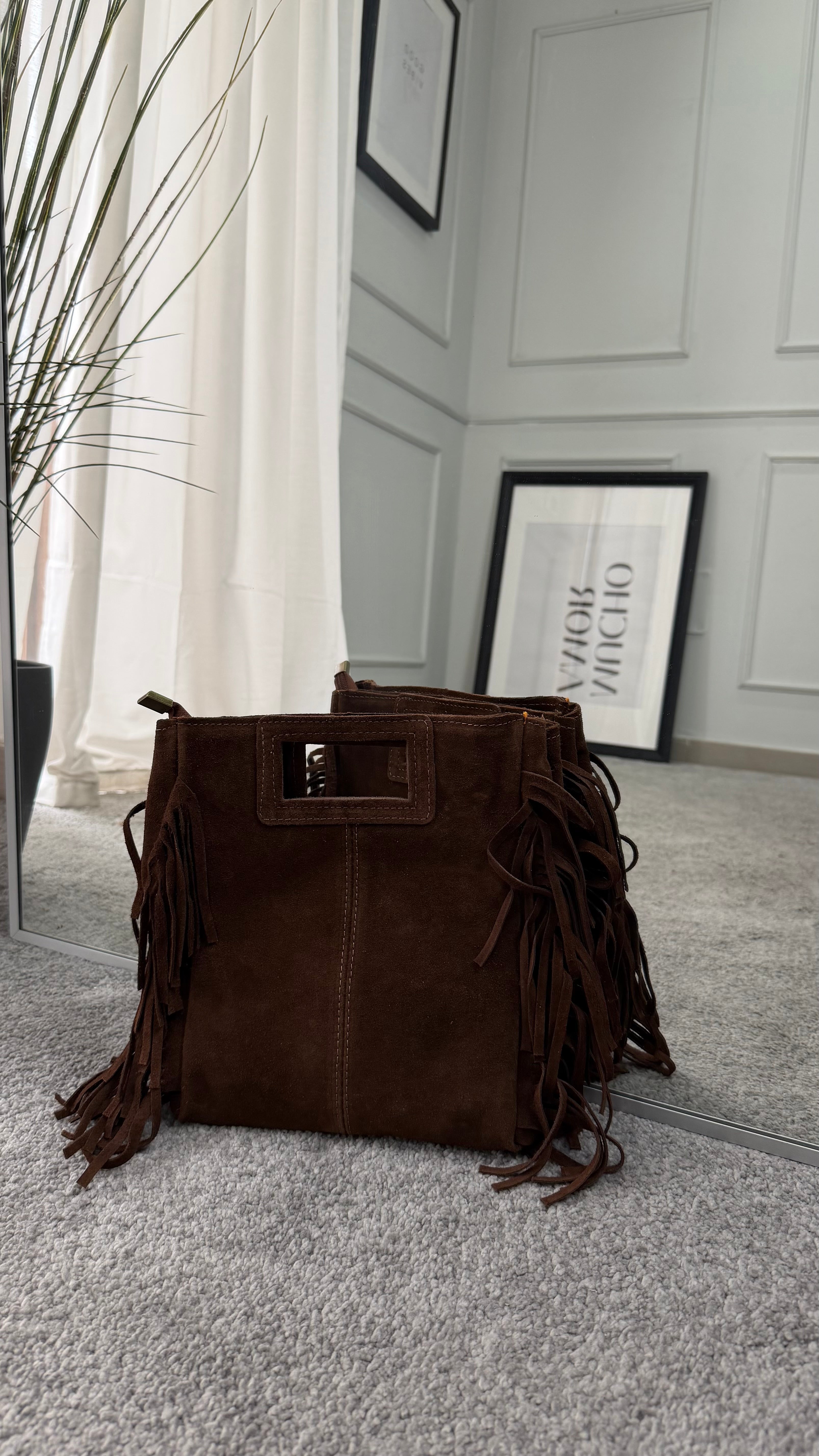 Borsa scamosciata frange