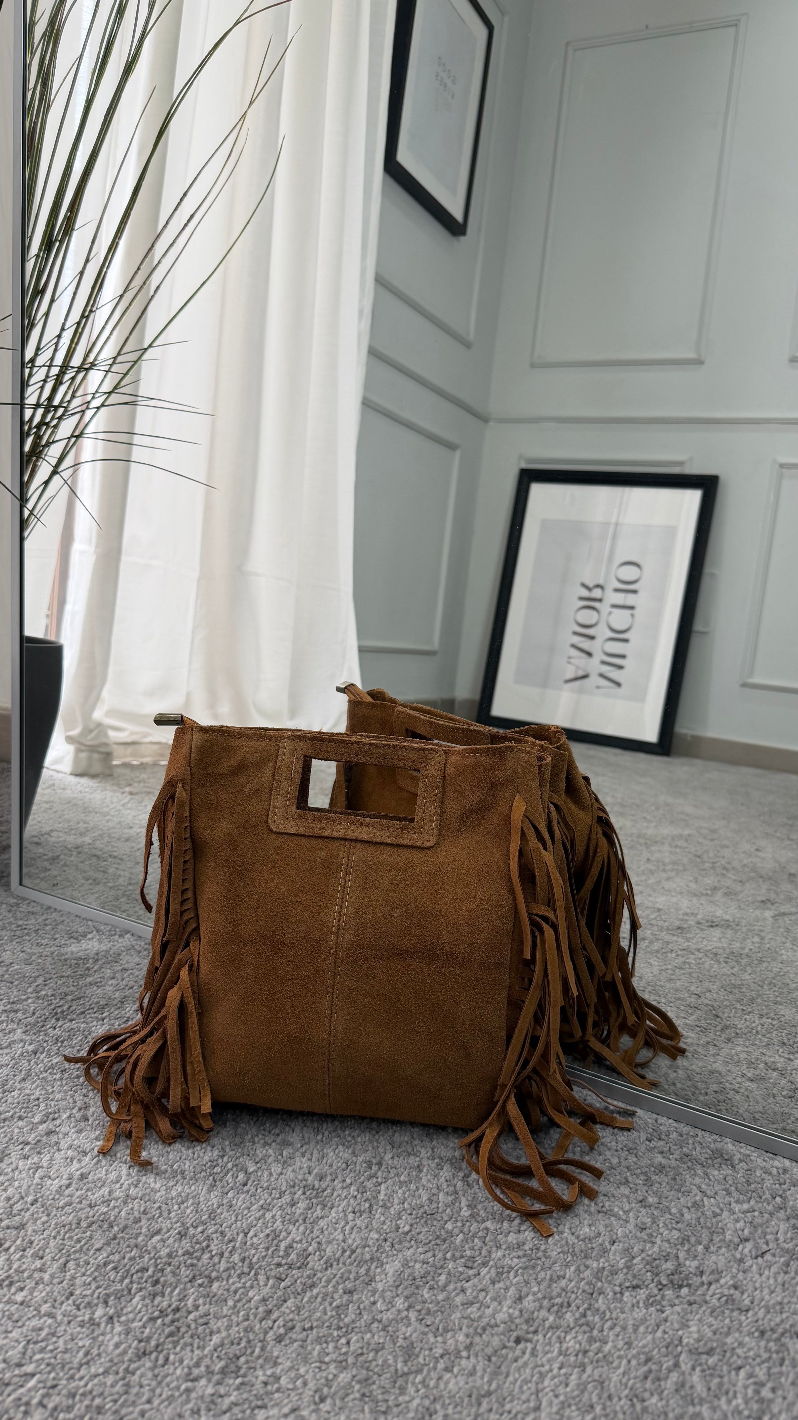 Borsa scamosciata frange