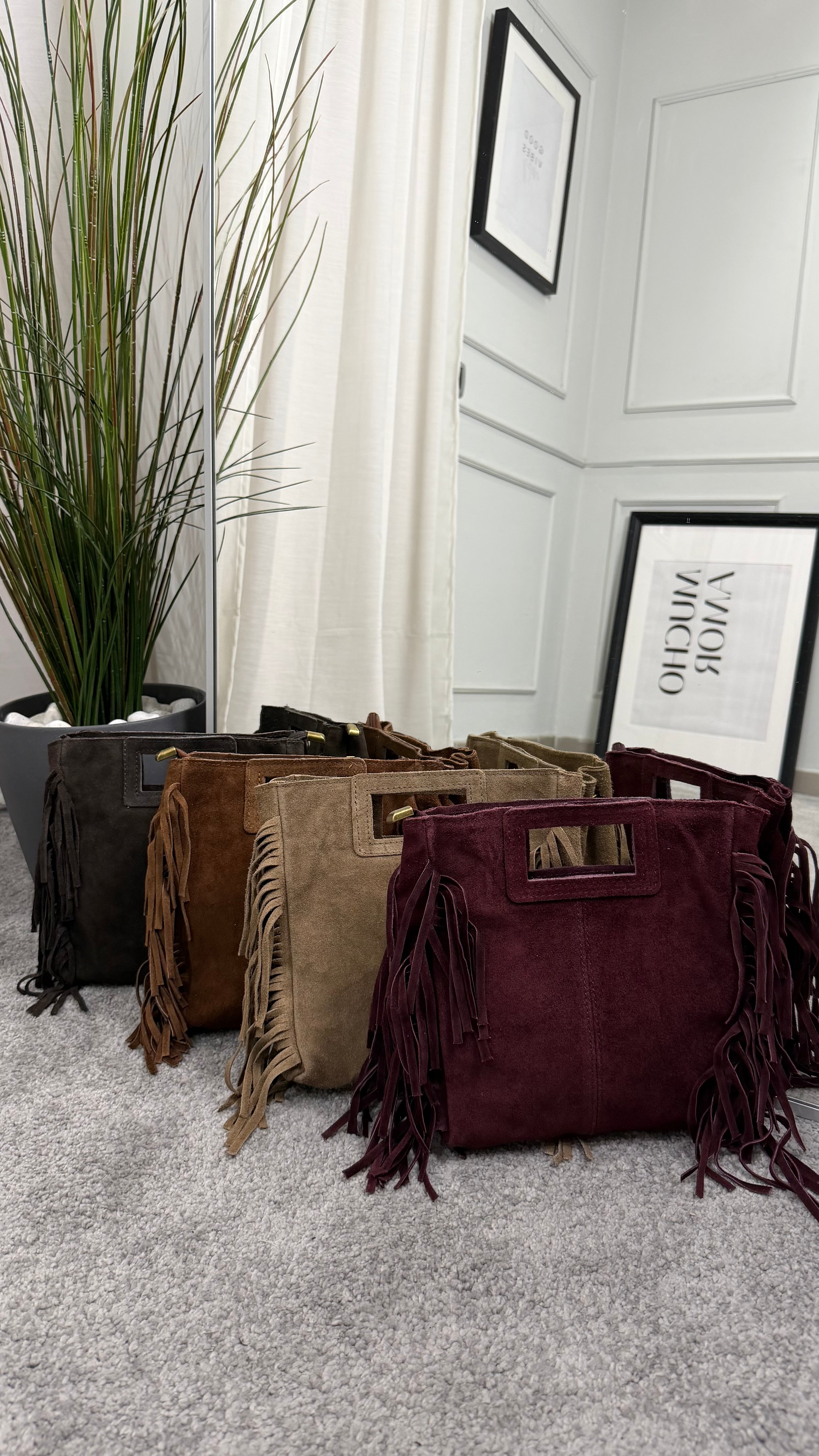 Bag scamosciata con frange