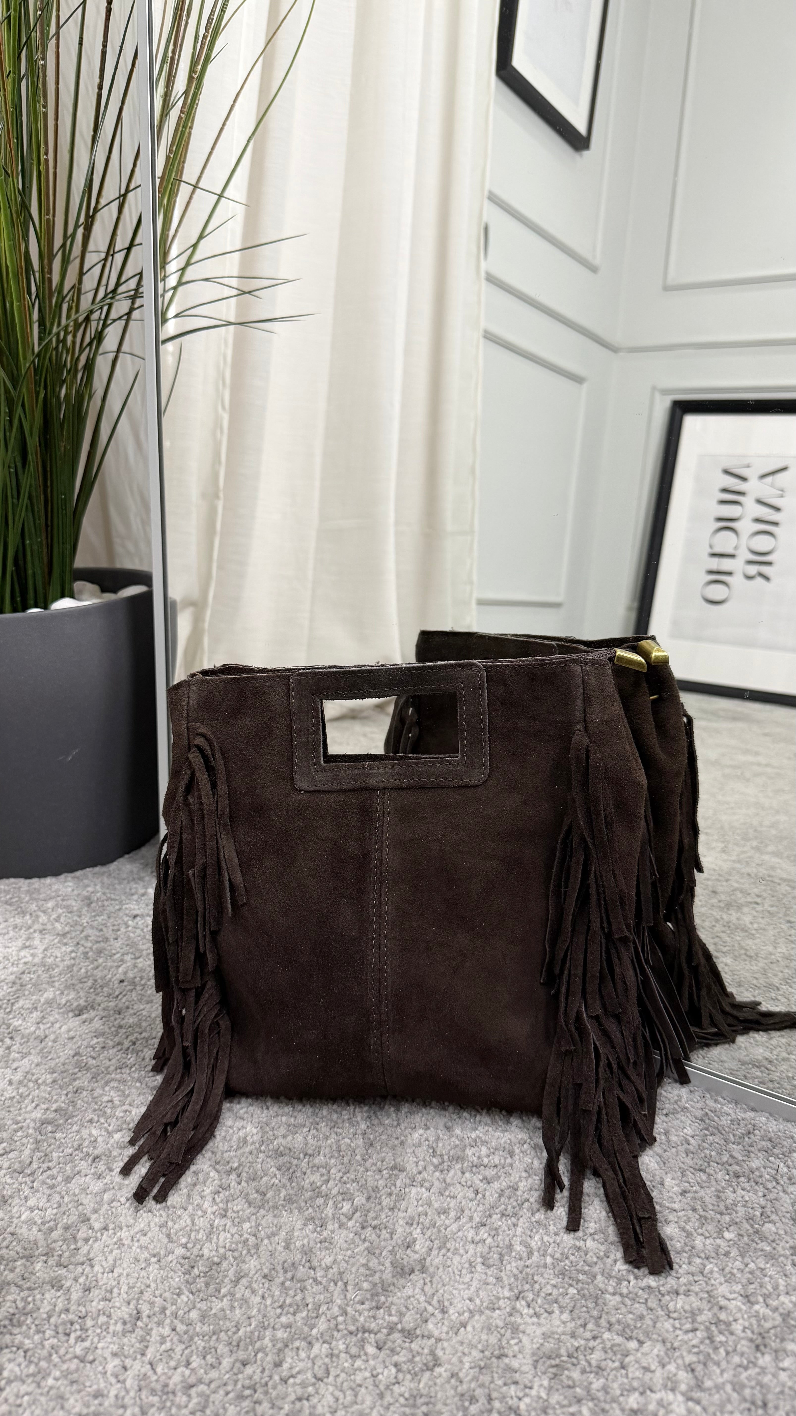 Bag scamosciata con frange