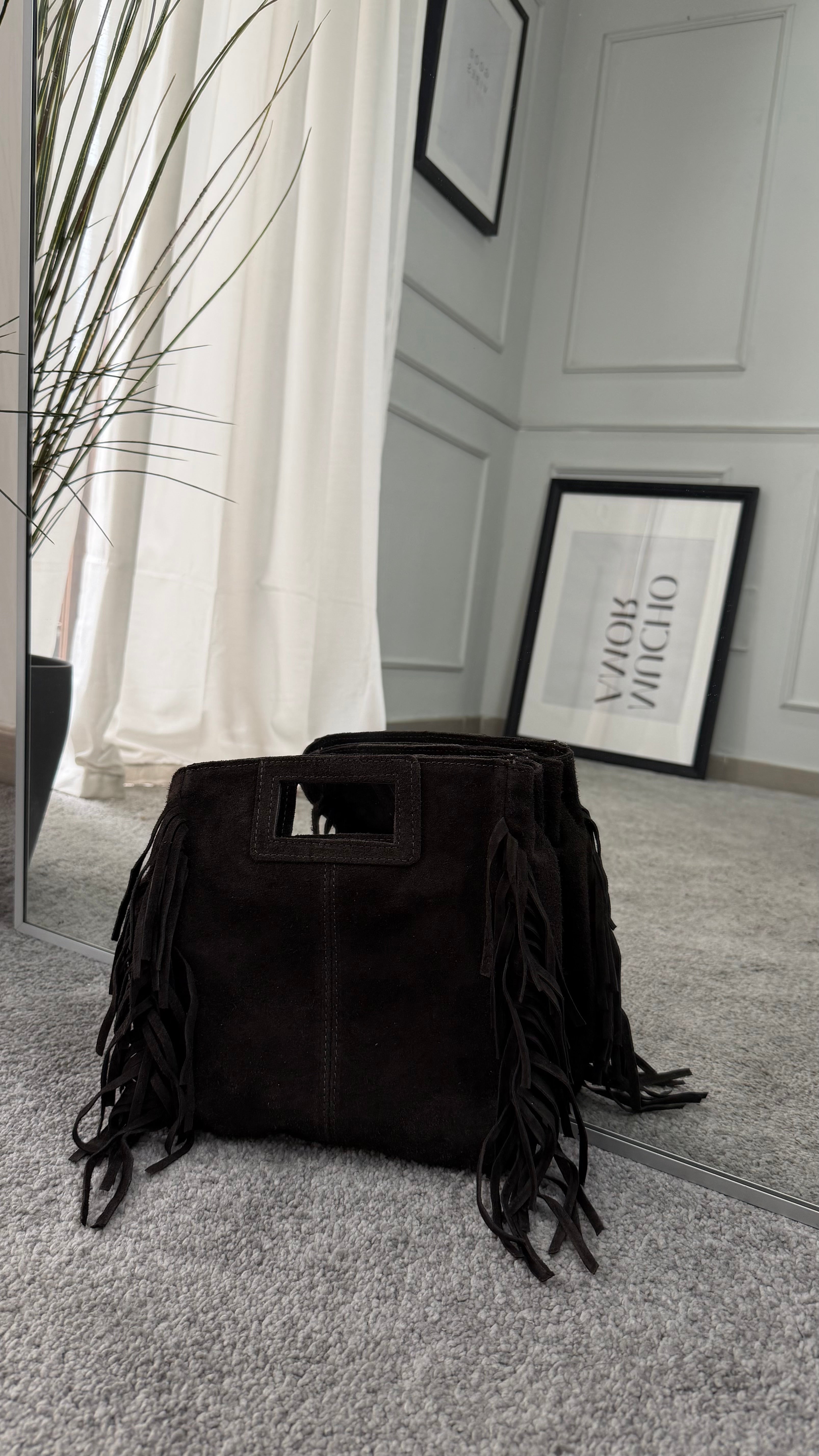 Borsa scamosciata frange