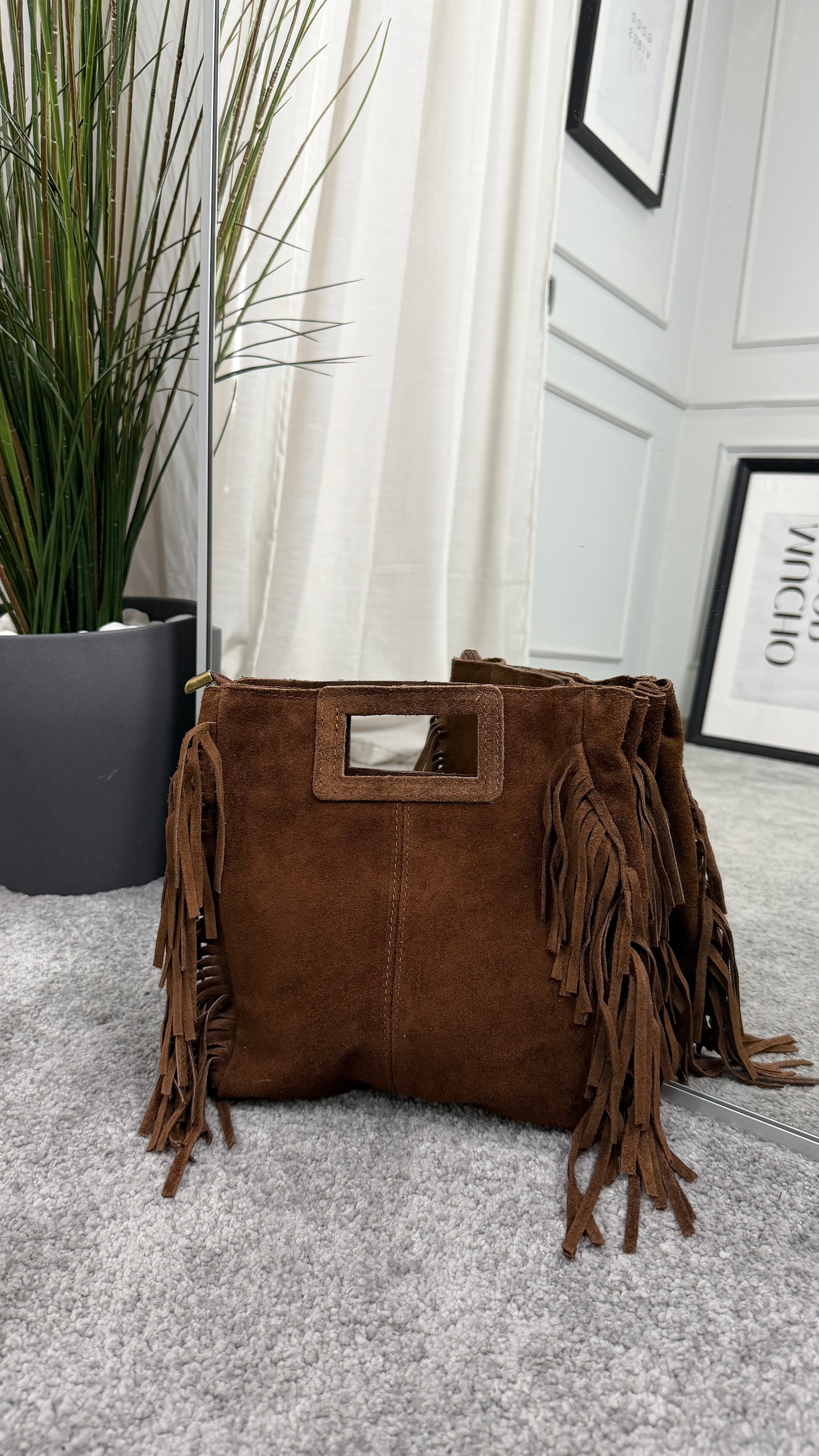 Bag scamosciata con frange