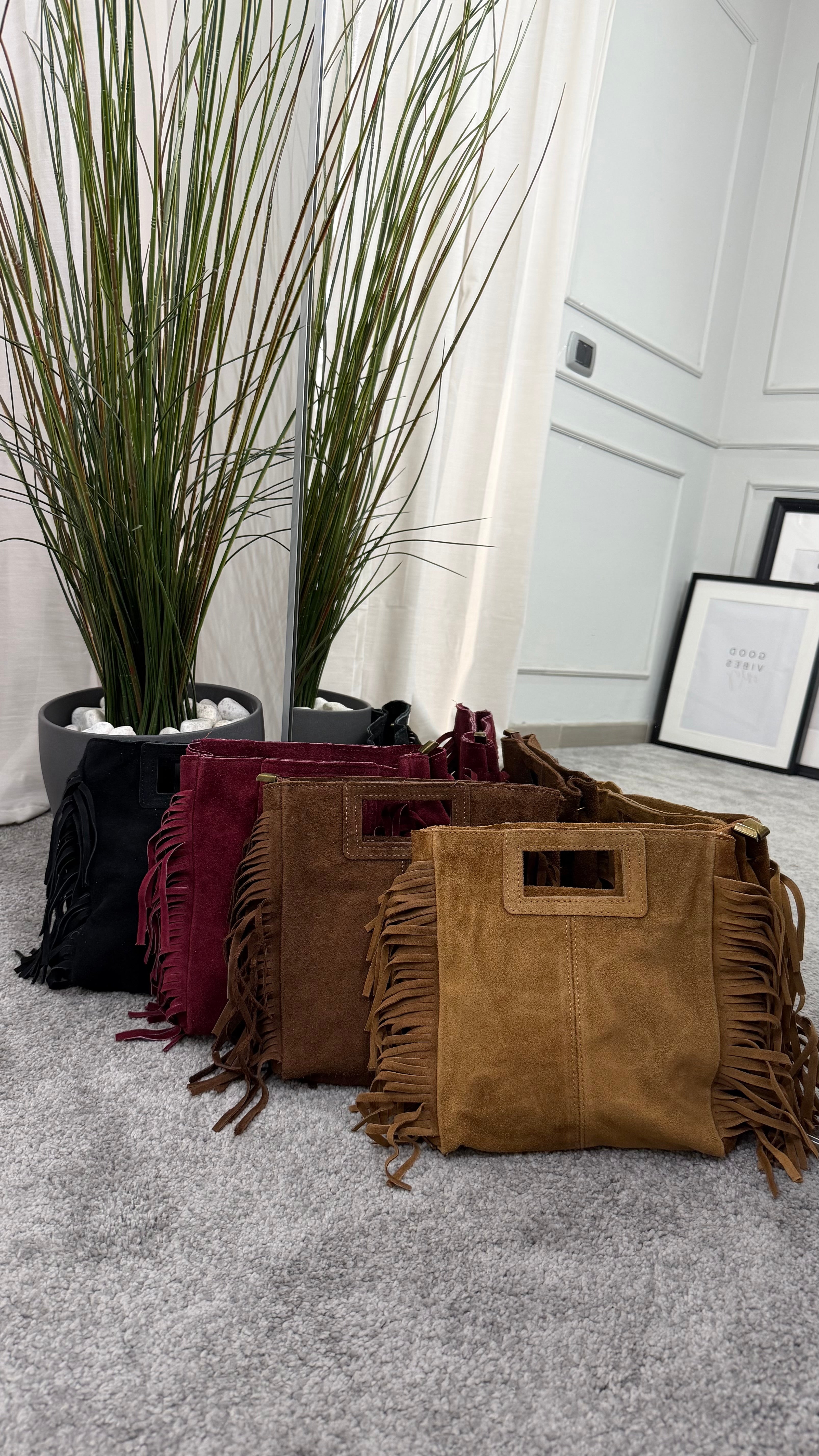 Borsa scamosciata frange