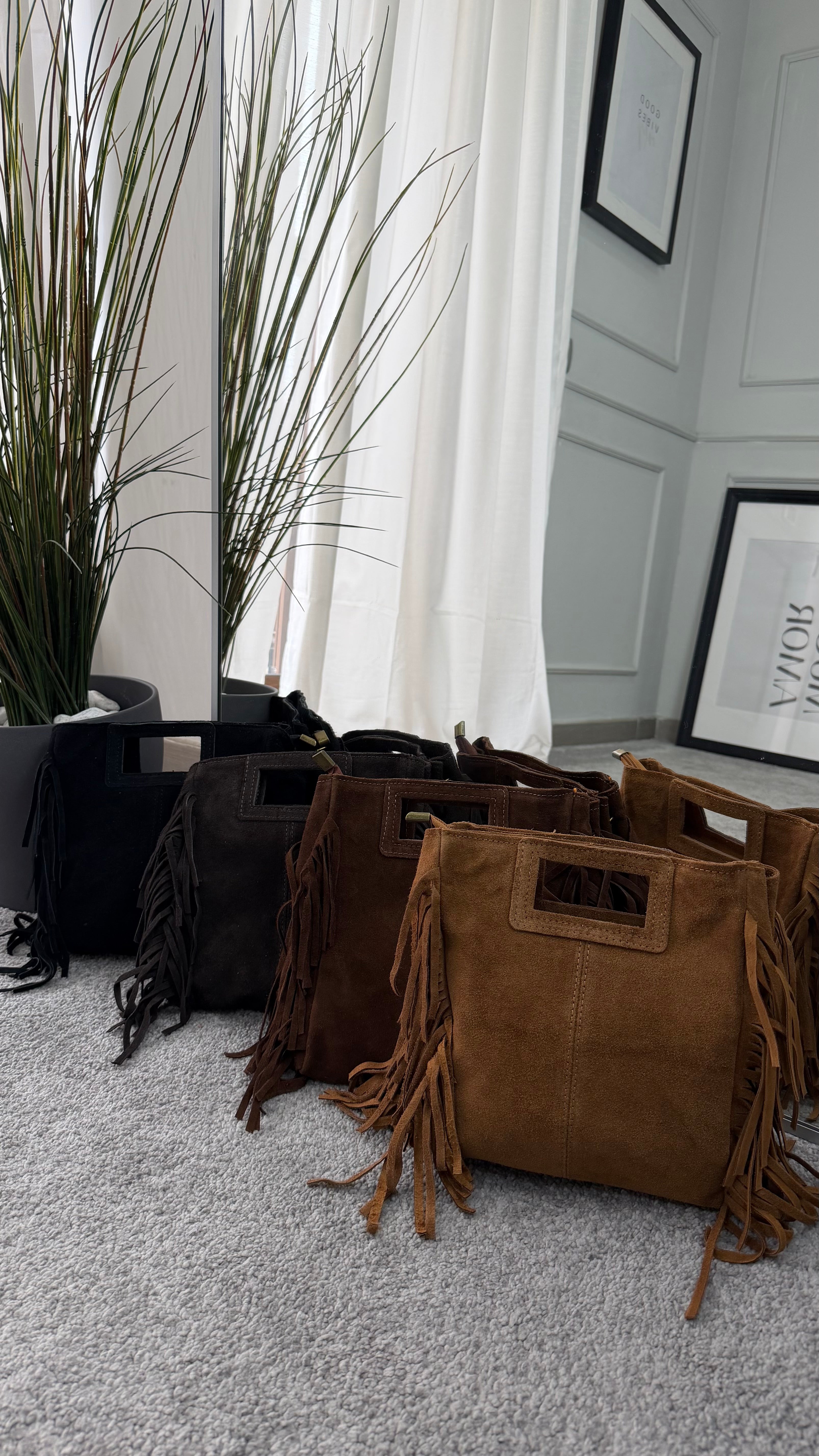 Borsa scamosciata frange