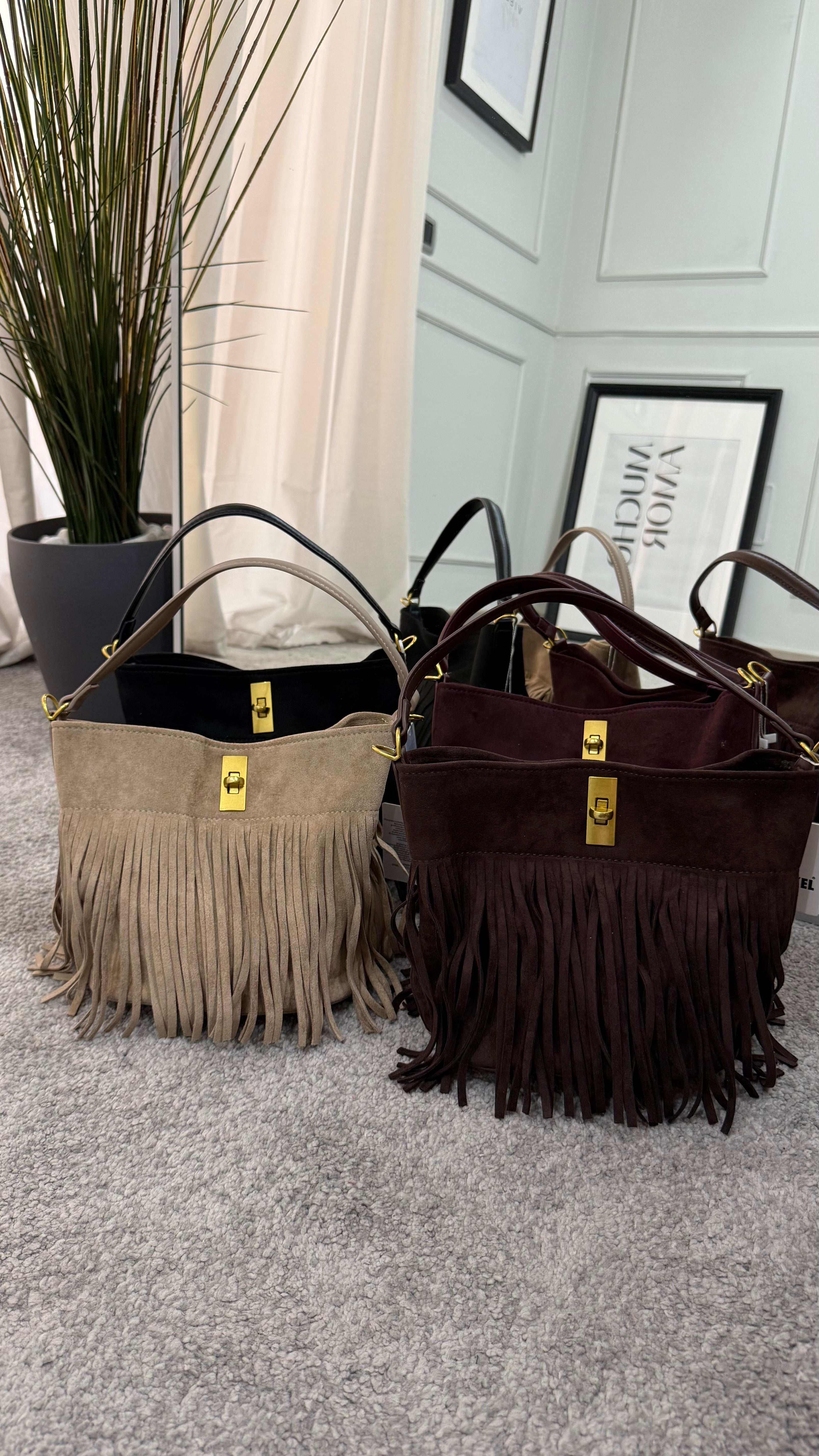 Bag scamosciata frange